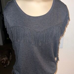 Jessica Simpson Charcoal Fringe Top